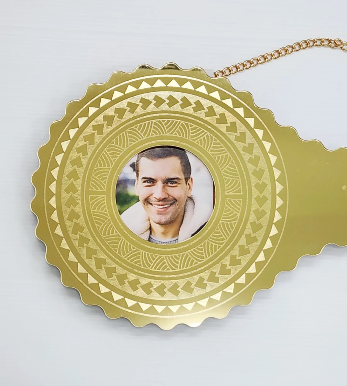 Gold Mirror Perspex Acrylic Laser Engraved Design with "21" Photo Birthday Key - SJ2509
