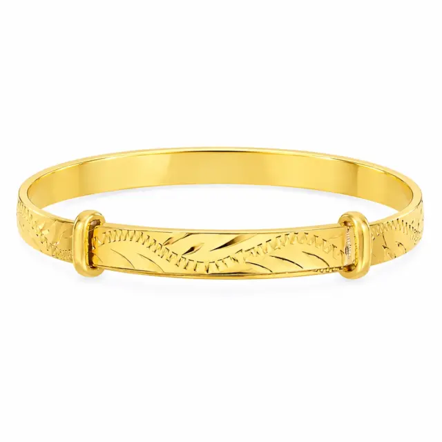 Gold Plated Adult Size Expander Bangle with Hand Engraved Design