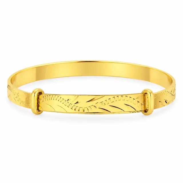 Gold Plated Teen Size Expander Bangle with Hand Engraved Design