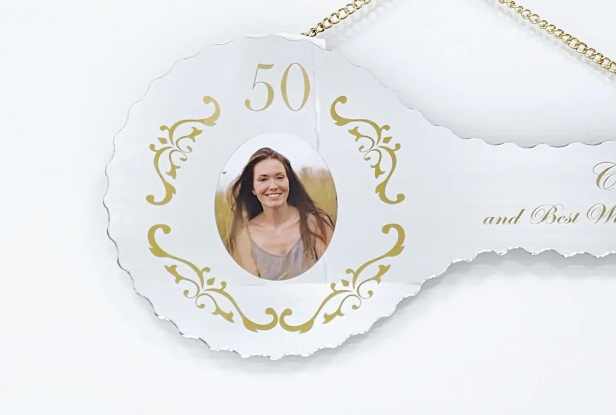Golden Print Design Mirrored/Glass Photo 50th Birthday Key - SJ2405