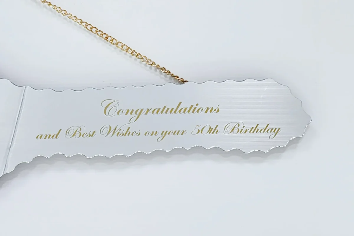 Golden Print Design Mirrored/Glass Photo 50th Birthday Key - SJ2405