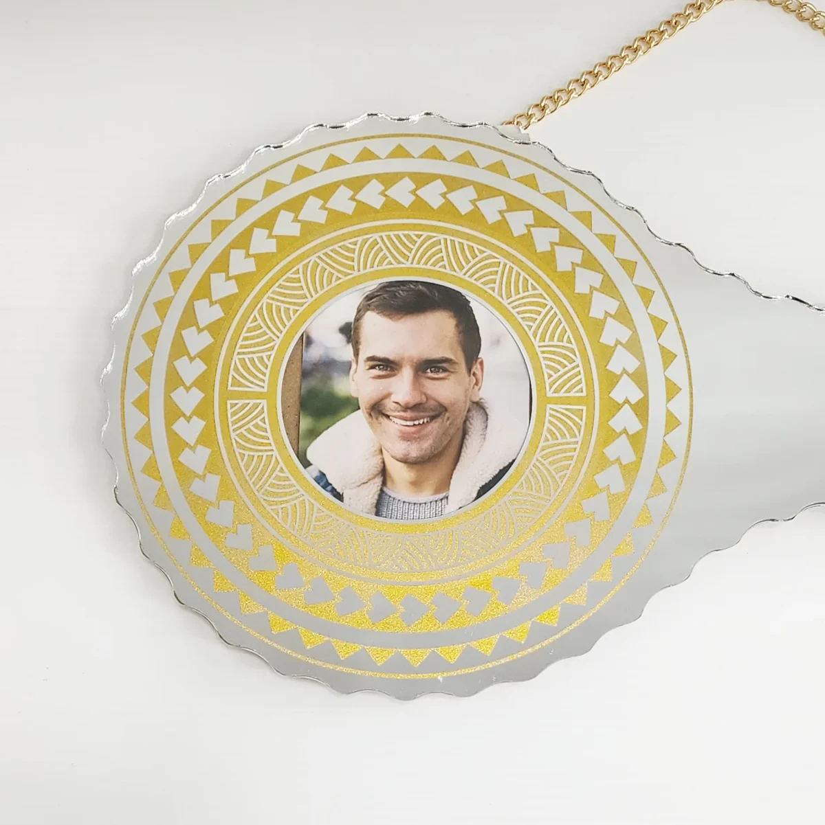 Golden Print Design with Island Tattoo Patterns Mirrored/Glass Photo 21st Birthday Key - SJ2505