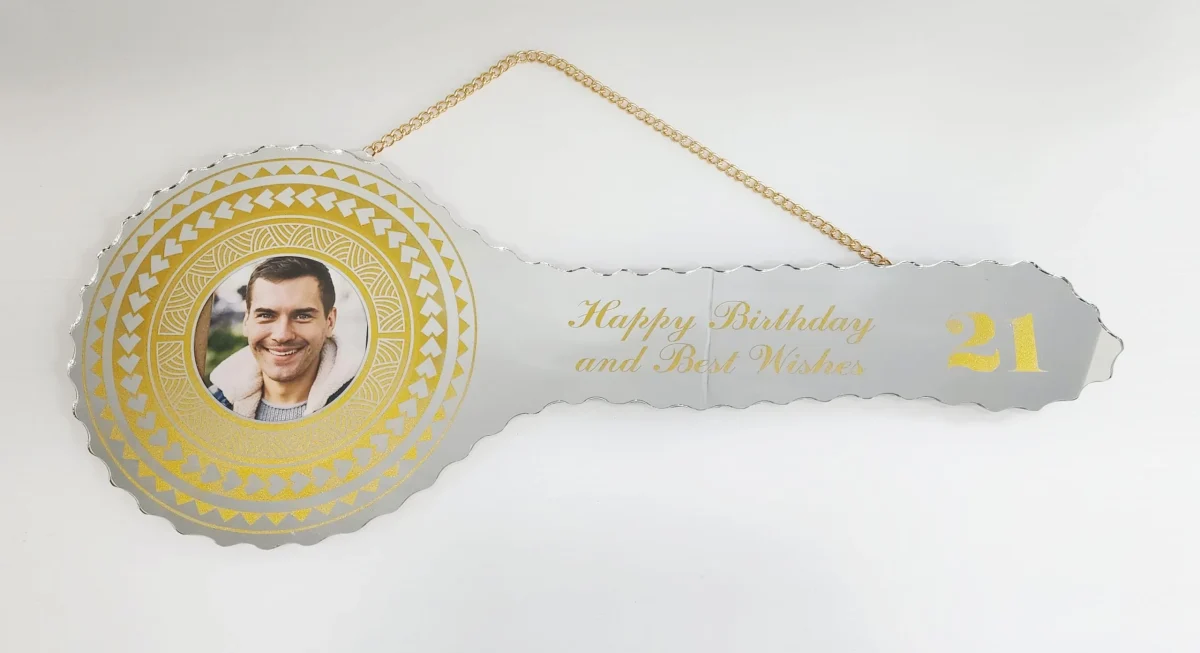 Golden Print Design with Island Tattoo Patterns Mirrored/Glass Photo 21st Birthday Key - SJ2505