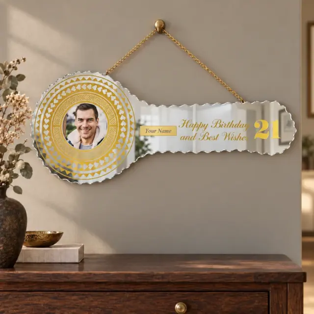 Golden Print Design with Island Tattoo Patterns Mirrored/Glass Photo 21st Birthday Key - SJ2505