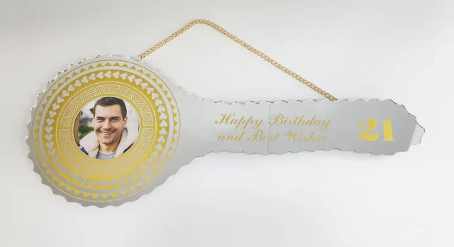 Golden Print Design with Island Tattoo Patterns Mirrored/Glass Photo 21st Birthday Key - SJ2505