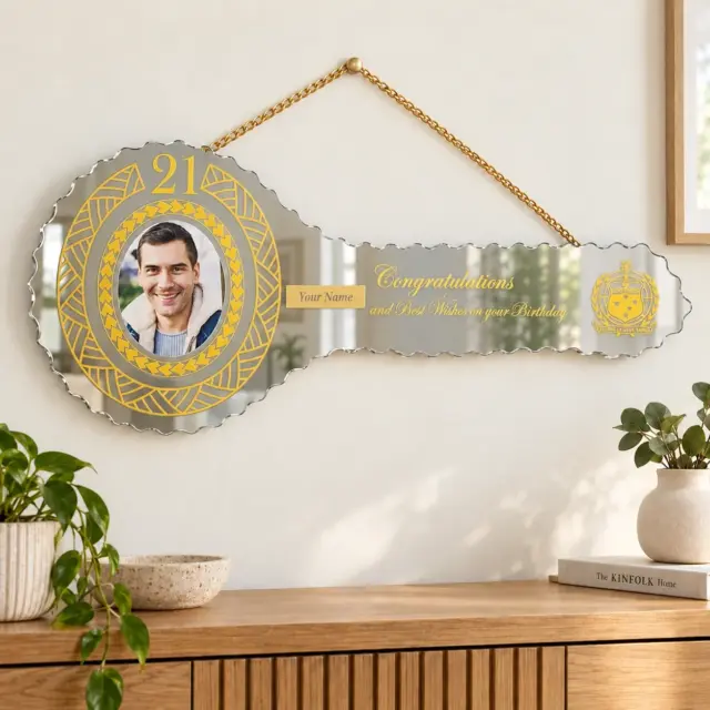 Golden Print Design with Samoan Sila & Tattoo Patterns Mirrored/Glass Photo 21st Birthday Key - SJ2504