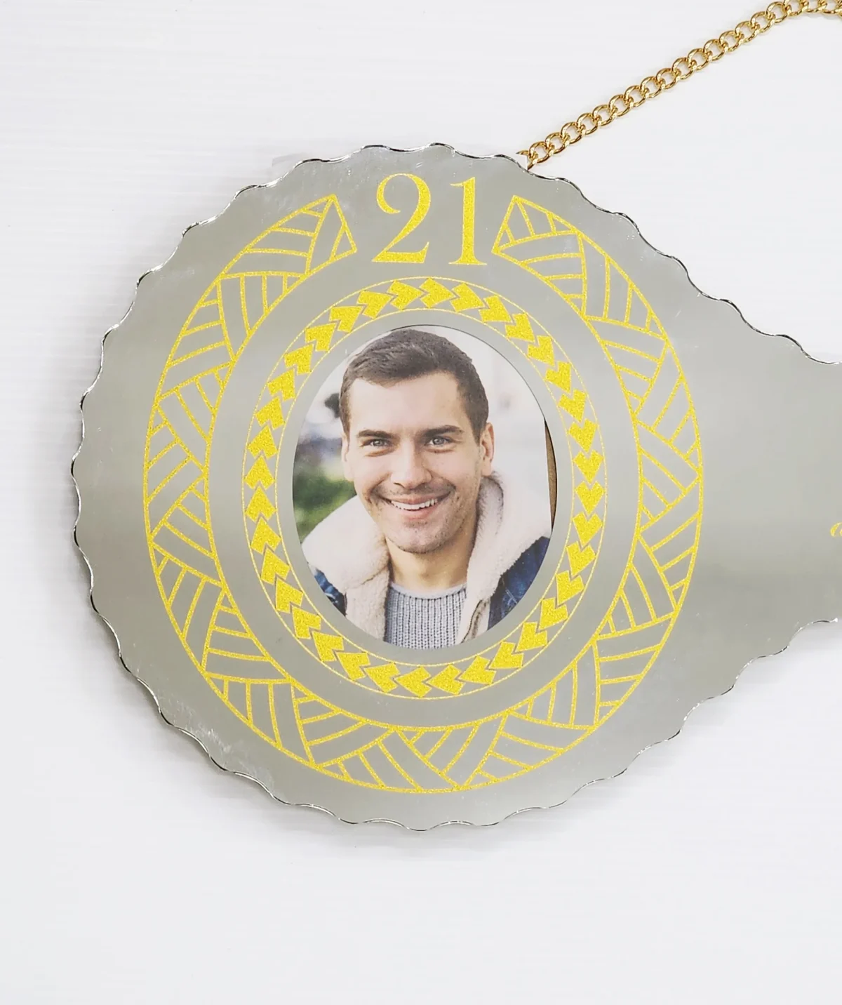 Golden Print Design with Samoan Sila & Tattoo Patterns Mirrored/Glass Photo 21st Birthday Key - SJ2504