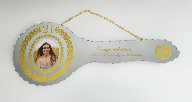 Golden Print Design with Tongan Sila & Tattoo Patterns Mirrored/Glass Photo 21st Birthday Key - SJ2503