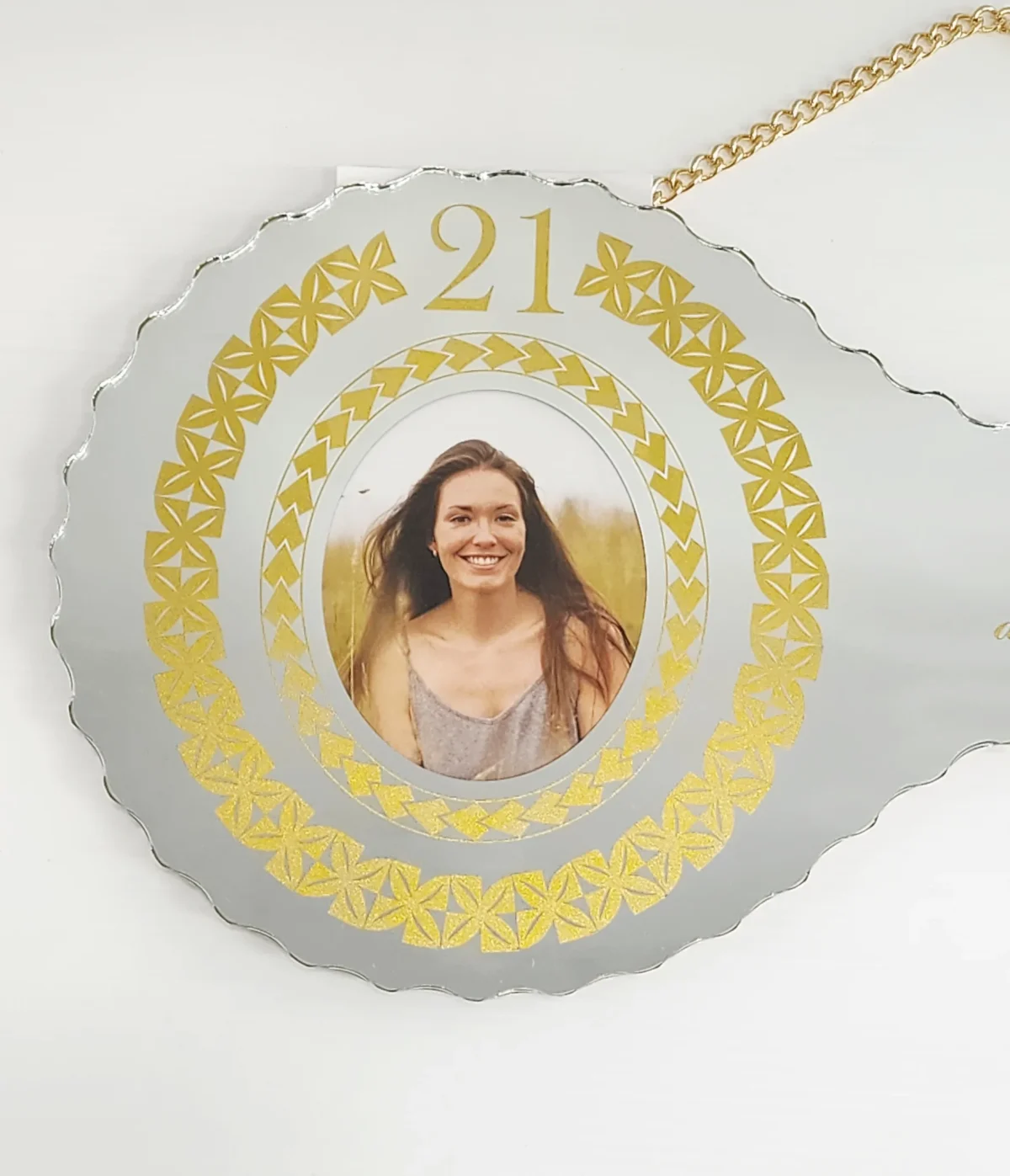 Golden Print Design with Tongan Sila & Tattoo Patterns Mirrored/Glass Photo 21st Birthday Key - SJ2503