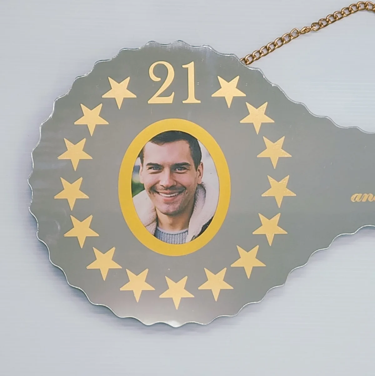 Golden Print Mirror Glass 21st Birthday Key with Photo – SJ2601