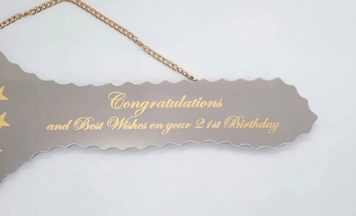 Golden Print Mirror Glass 21st Birthday Key with Photo – SJ2601