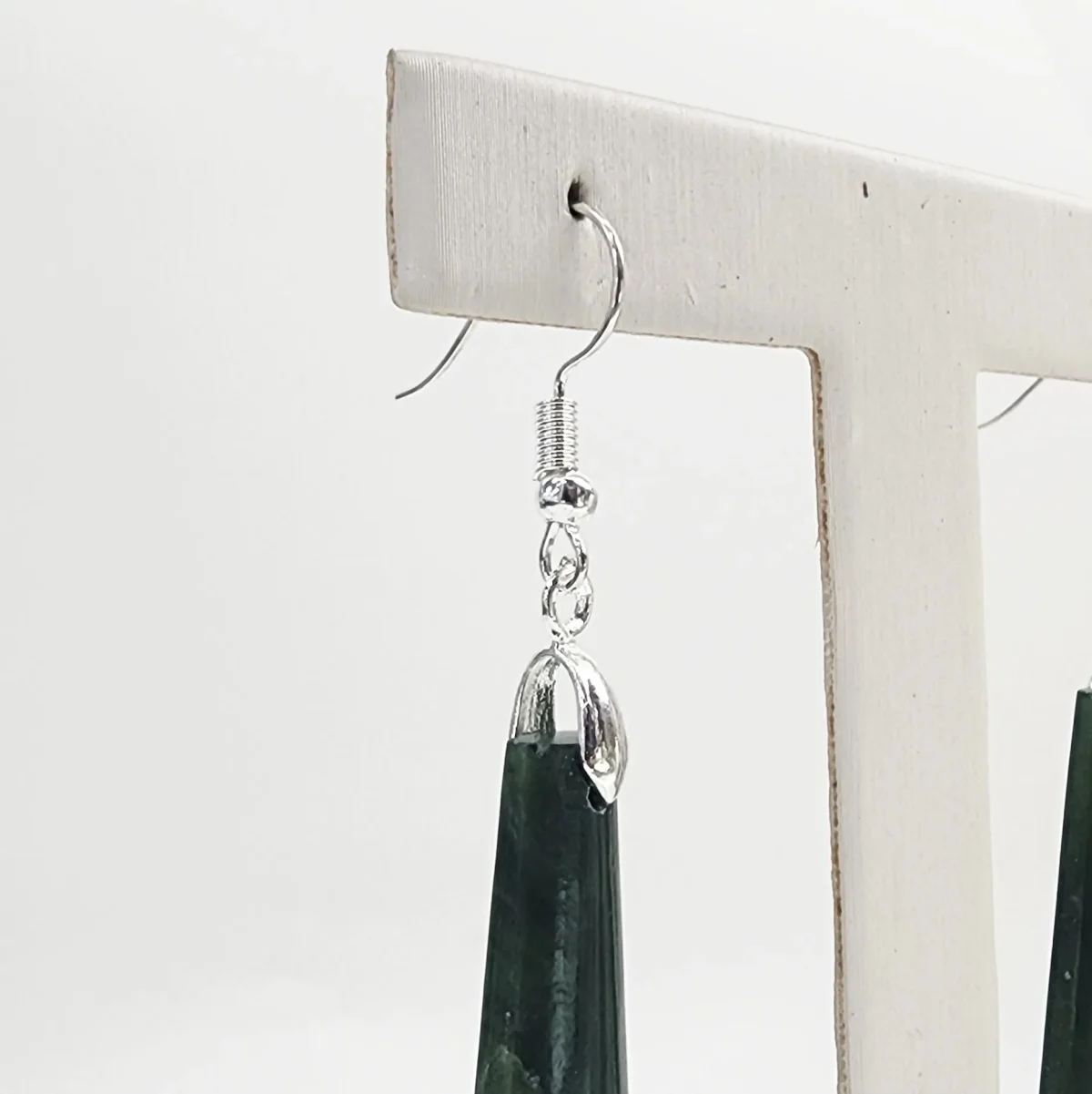 Greenstone Adze Drop Earrings with Sterling Silver Hooks – 47mm