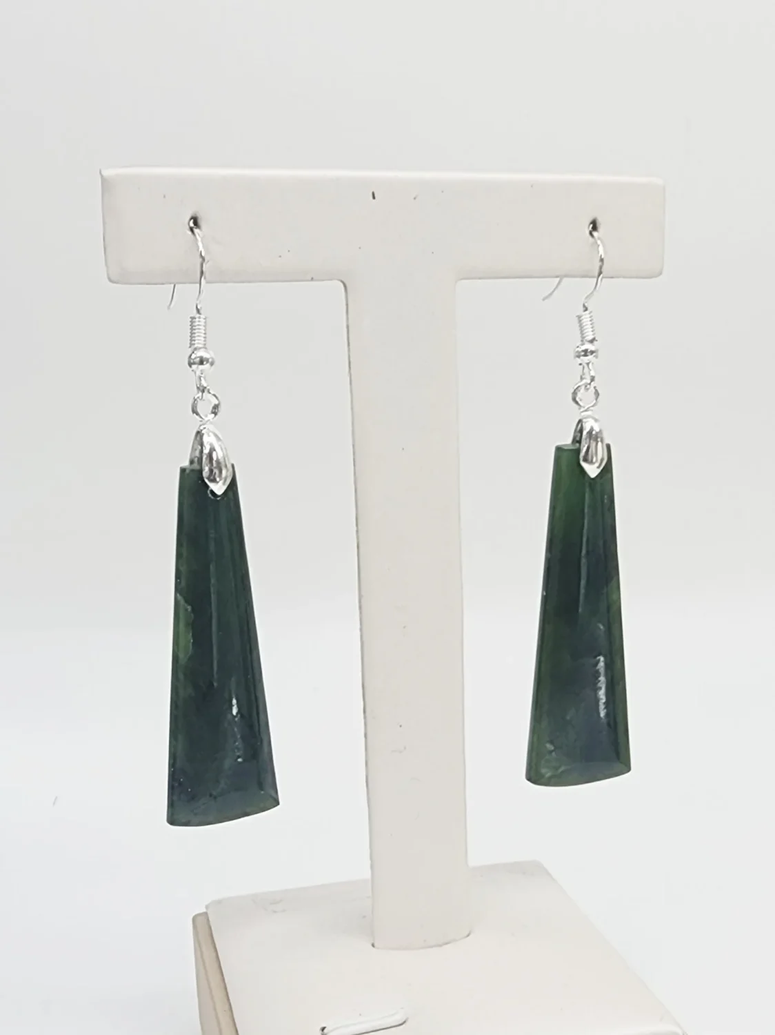 Greenstone Adze Drop Earrings with Sterling Silver Hooks – 47mm