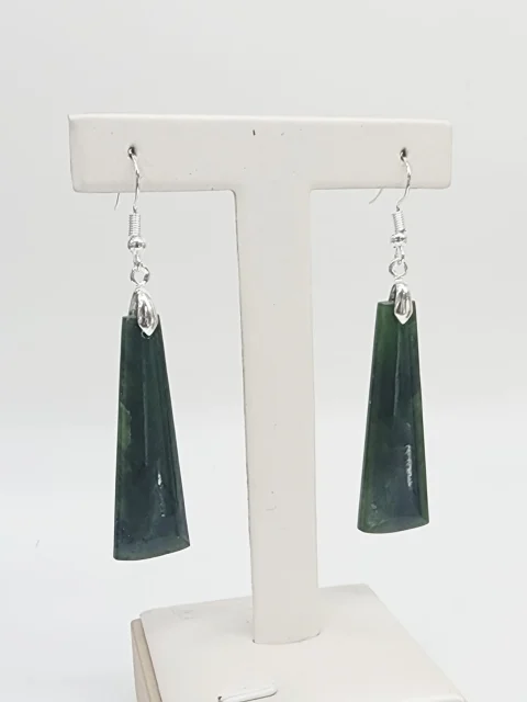 Greenstone Adze Drop Earrings with Sterling Silver Hooks – 47mm