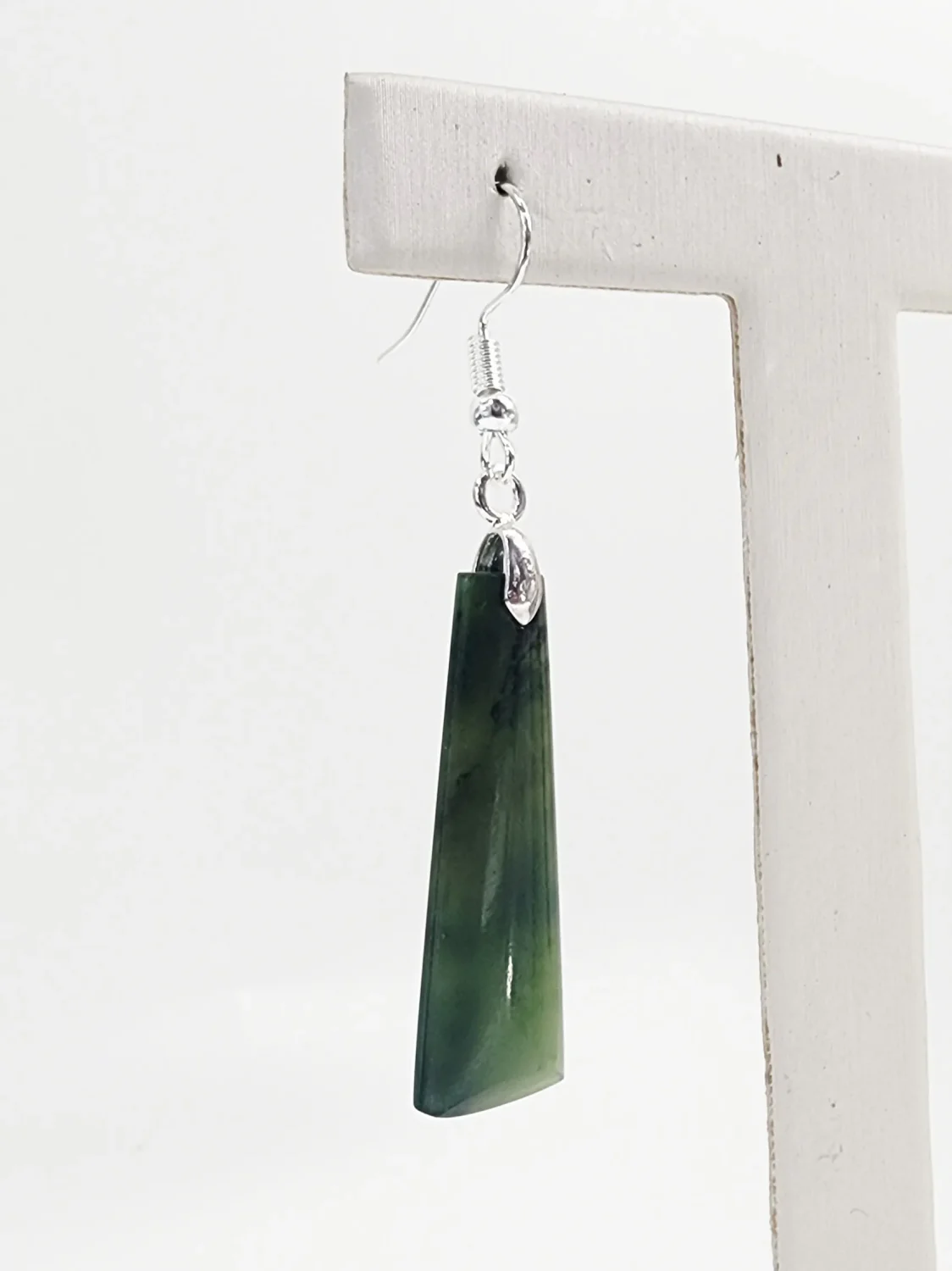 Greenstone Adze Hook Earrings – 34mm x 11mm with Sterling Silver Hooks