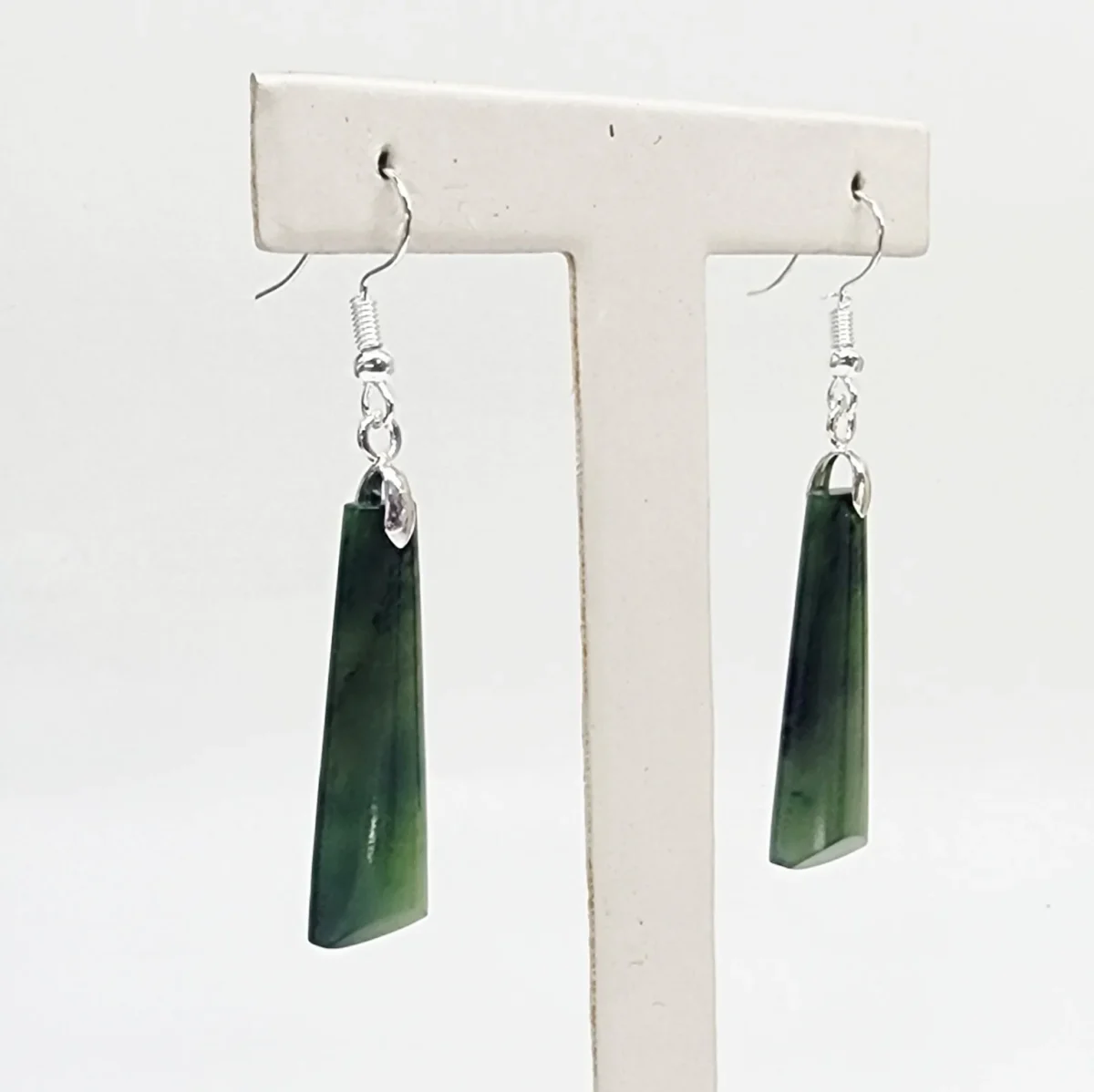 Greenstone Adze Hook Earrings – 34mm x 11mm with Sterling Silver Hooks