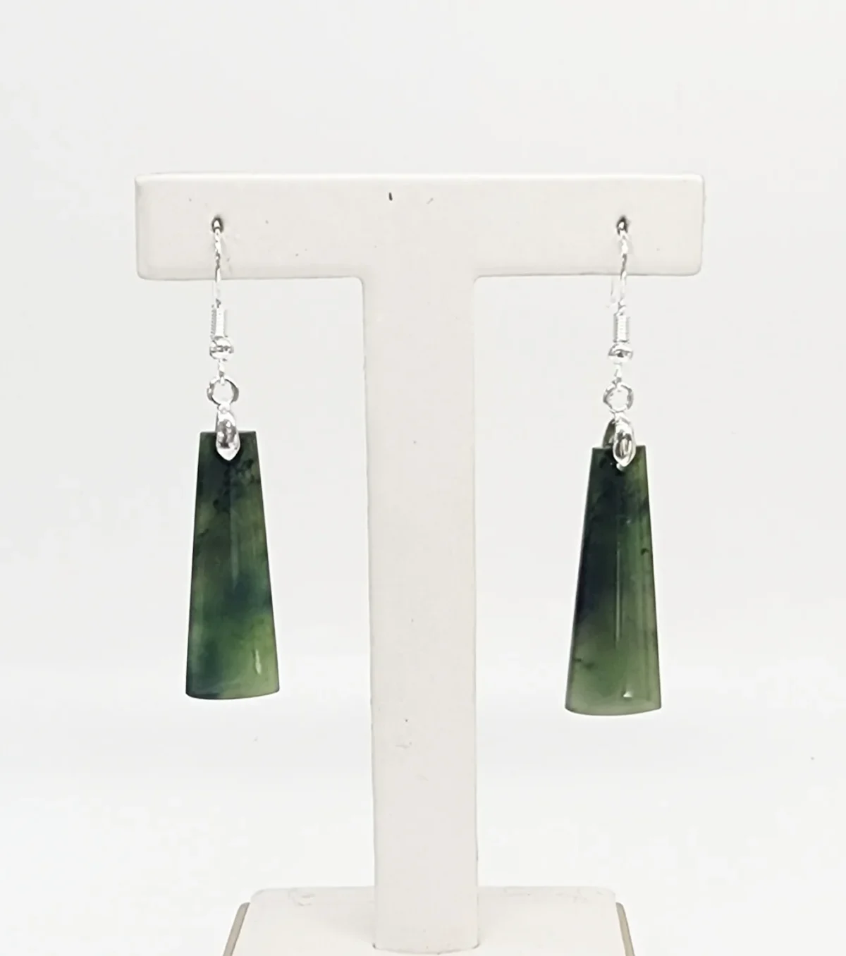 Greenstone Adze Hook Earrings – 34mm x 11mm with Sterling Silver Hooks
