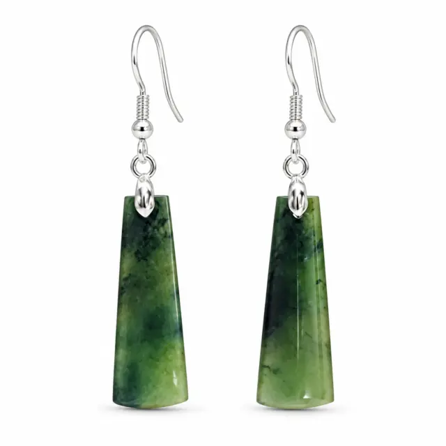 Greenstone Adze Hook Earrings – 34mm x 11mm with Sterling Silver Hooks