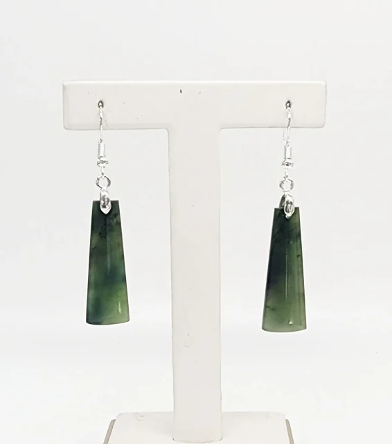 Greenstone Adze Hook Earrings – 34mm x 11mm with Sterling Silver Hooks