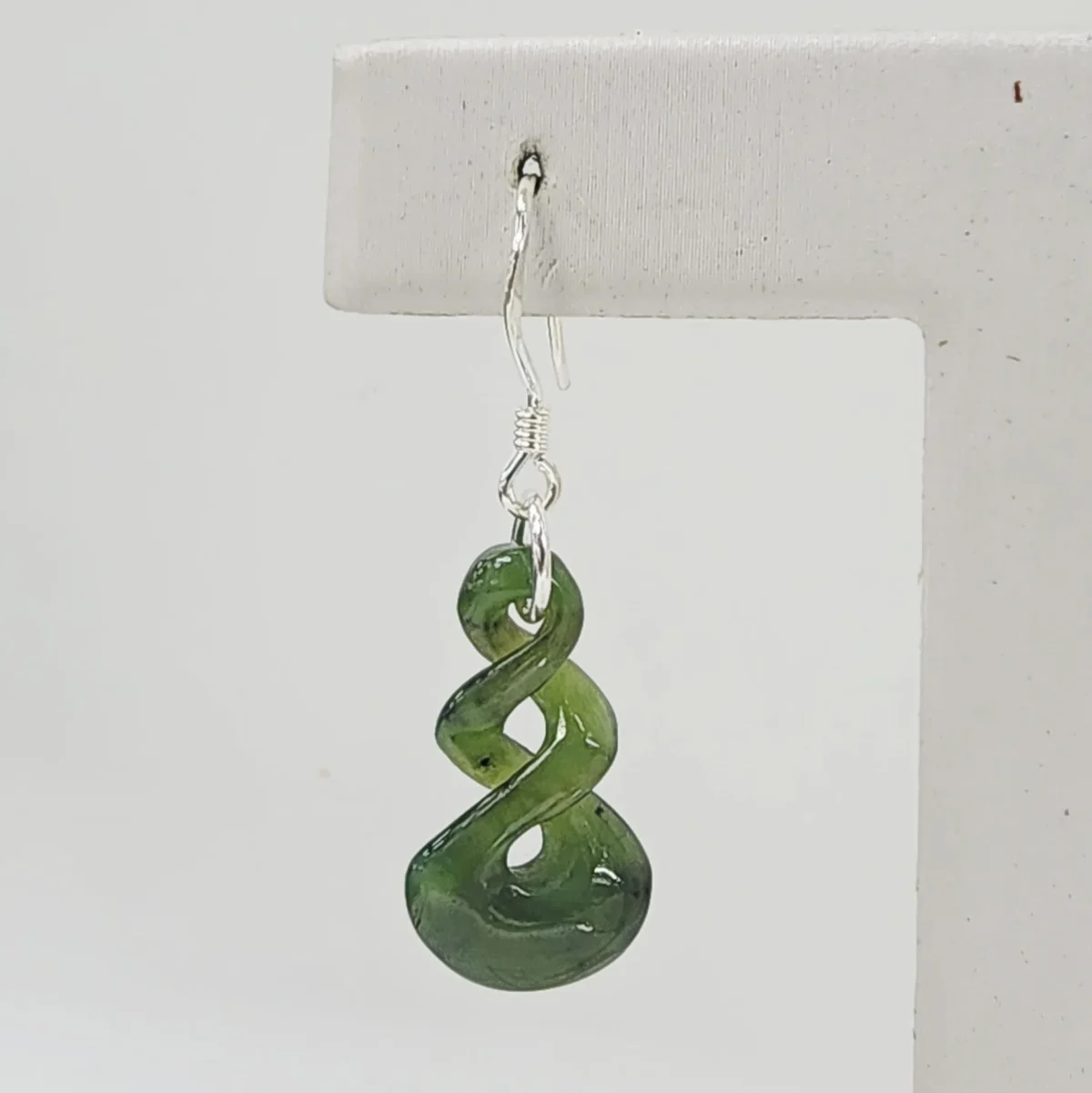 Greenstone Double Twist Hook Earrings – 20mm Drop, Sterling Silver Hooks