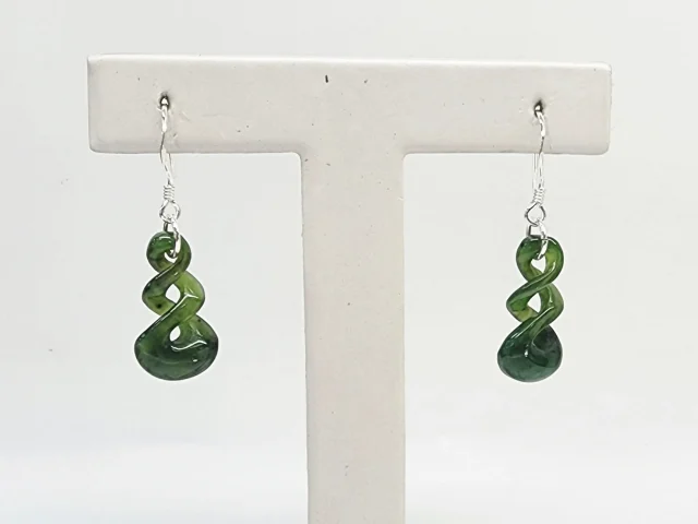Greenstone Double Twist Hook Earrings – 20mm Drop, Sterling Silver Hooks