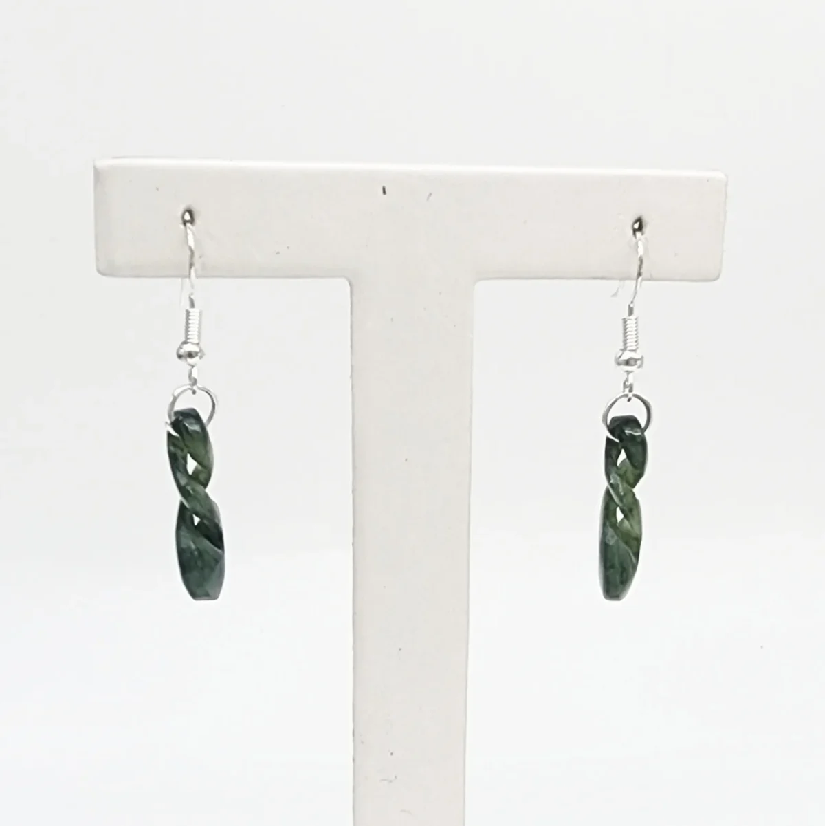 Greenstone Double Twist Hook Earrings – 34mm x 13mm with Sterling Silver Hooks