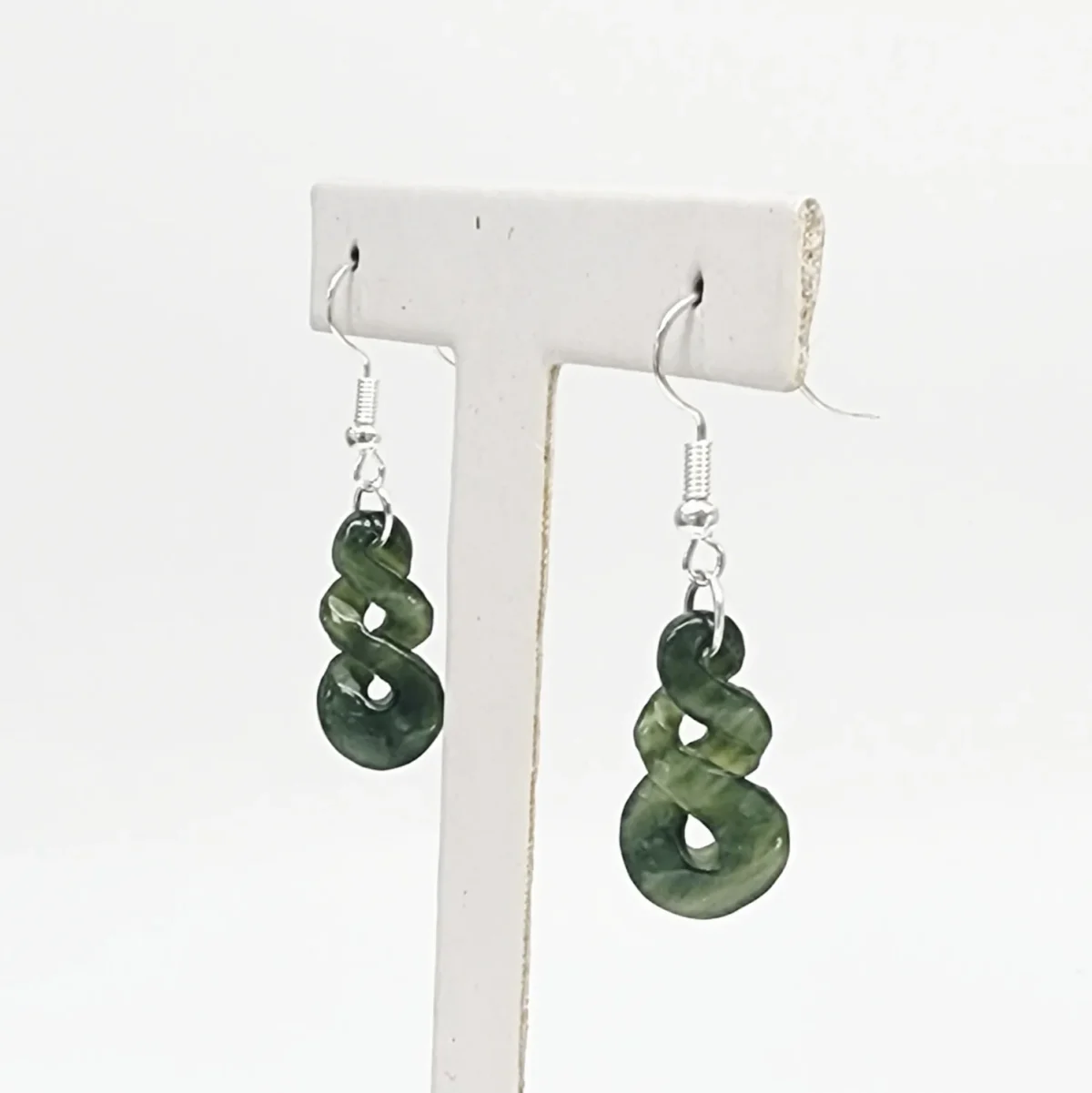 Greenstone Double Twist Hook Earrings – 34mm x 13mm with Sterling Silver Hooks