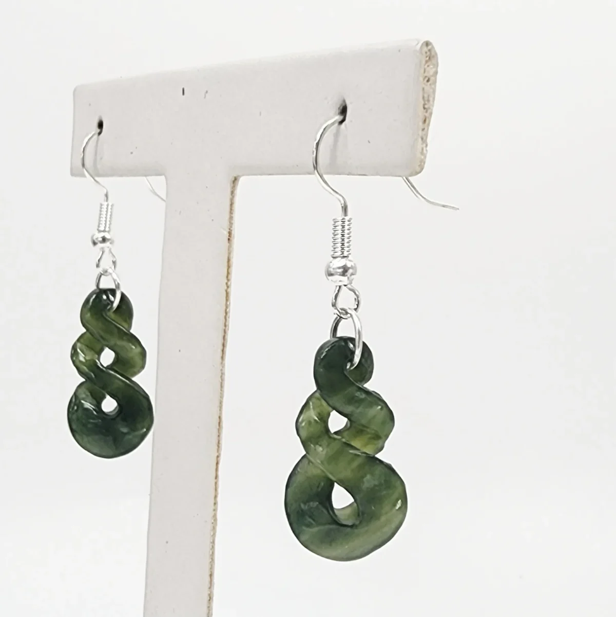 Greenstone Double Twist Hook Earrings – 34mm x 13mm with Sterling Silver Hooks
