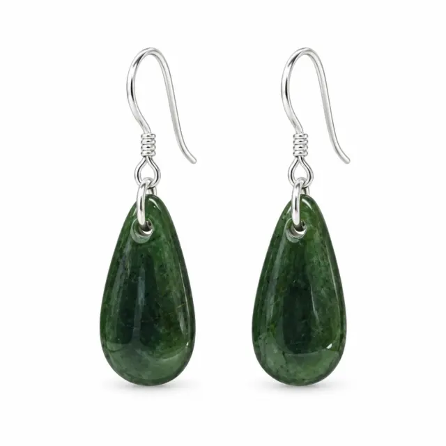 Greenstone Drop Earrings with Sterling Silver Hooks – 20mm
