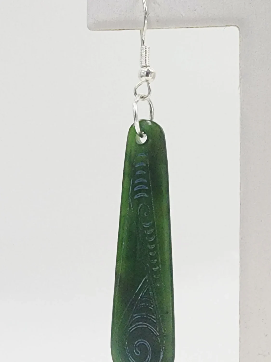 Greenstone Laser-Engraved Drop Earrings with Sterling Silver Hooks – 50mm
