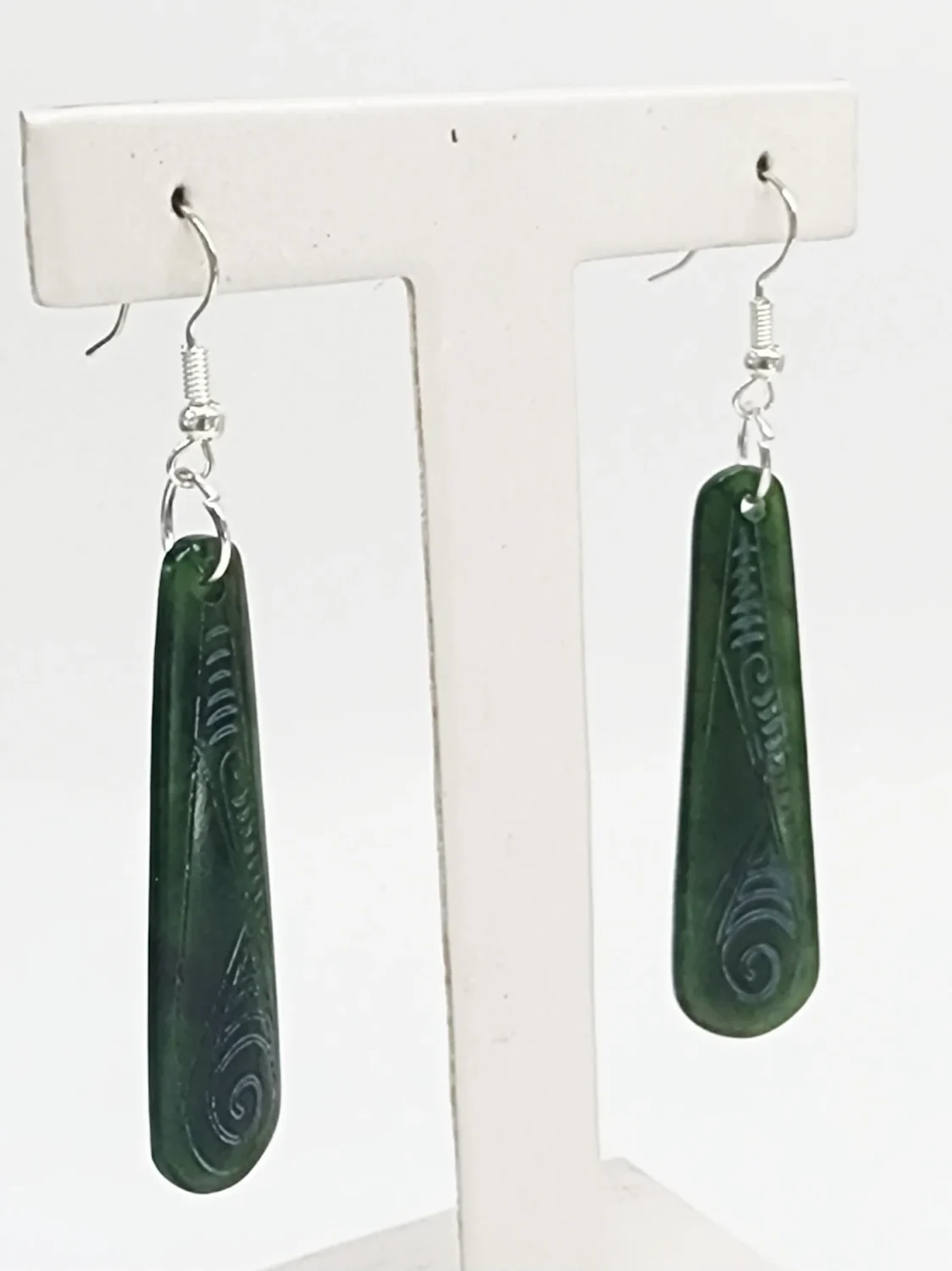 Greenstone Laser-Engraved Drop Earrings with Sterling Silver Hooks – 50mm