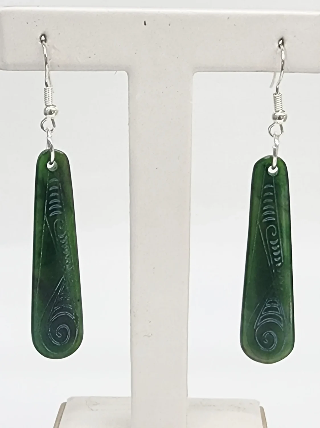 Greenstone Laser-Engraved Drop Earrings with Sterling Silver Hooks – 50mm