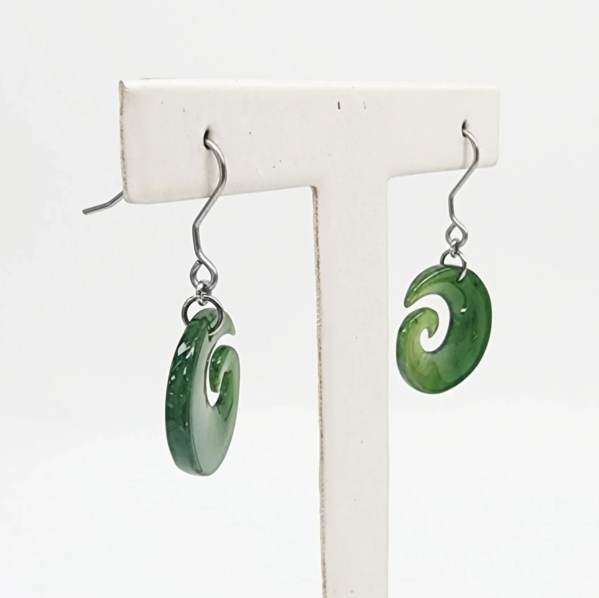 Greenstone Open Koru Earrings with Surgical Steel Hooks