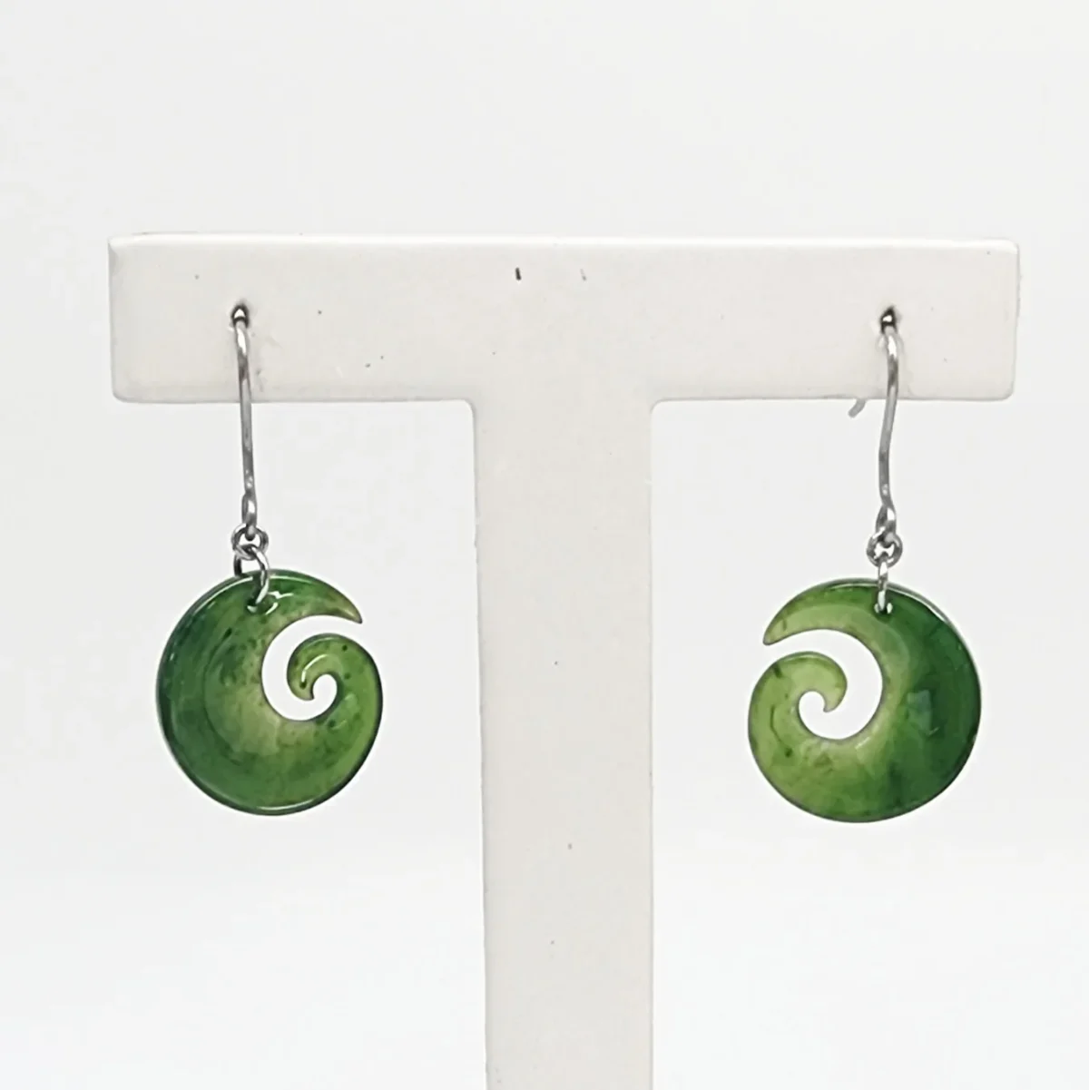 Greenstone Open Koru Earrings with Surgical Steel Hooks