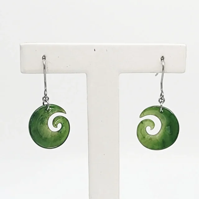 Greenstone Open Koru Earrings with Surgical Steel Hooks