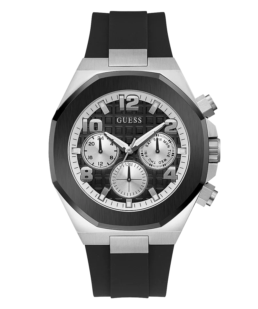 Guess 2-Tone Case Black Silicone Strap Watch - GW0583G1