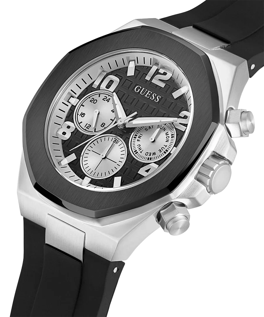 Guess 2-Tone Case Black Silicone Strap Watch - GW0583G1