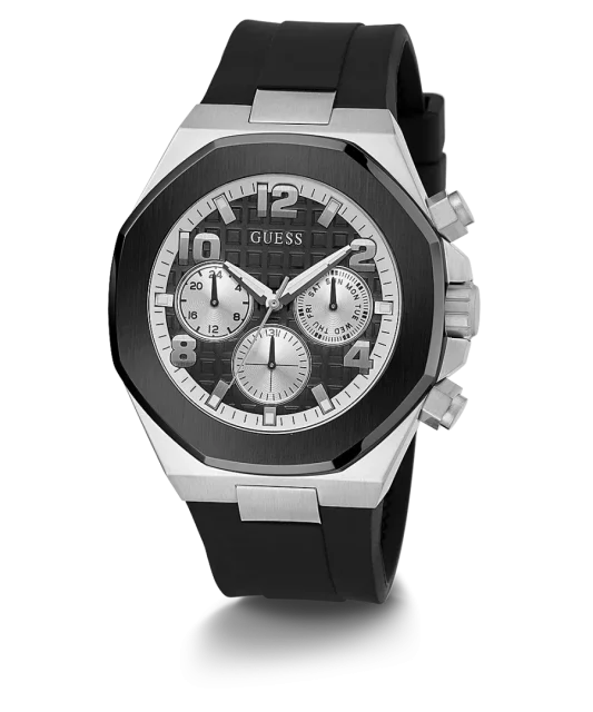 Guess 2-Tone Case Black Silicone Strap Watch - GW0583G1