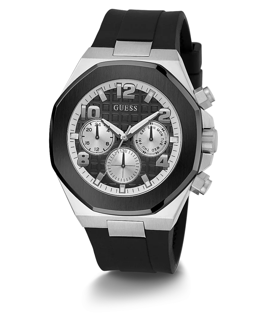 Guess 2-Tone Case Black Silicone Strap Watch - GW0583G1