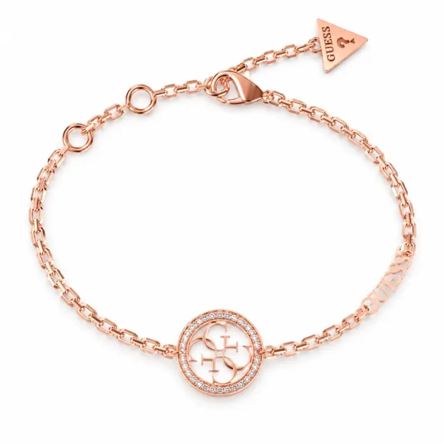 Guess 4G Coin CZ Tag 7mm Rose Gold Finish Bracelet