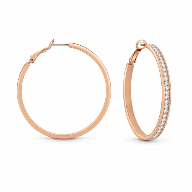 Guess 50mm Rose Gold Finish Hoop Earrings with Front CZ setting
