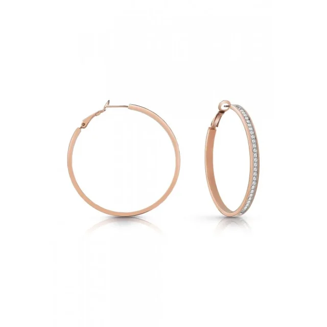 Guess 50mm Rose Gold Finish Hoop Earrings with Front CZ setting