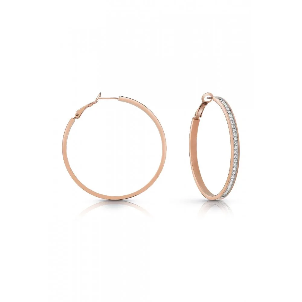Guess 50mm Rose Gold Finish Hoop Earrings with Front CZ setting
