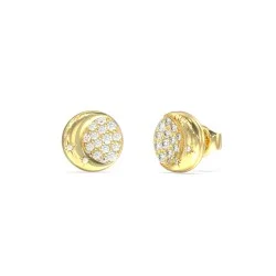 GUESS Aurora Pavé Hoop Earrings 10mm Gold-Tone Stainless Steel – JUBE06240JWYGT/U