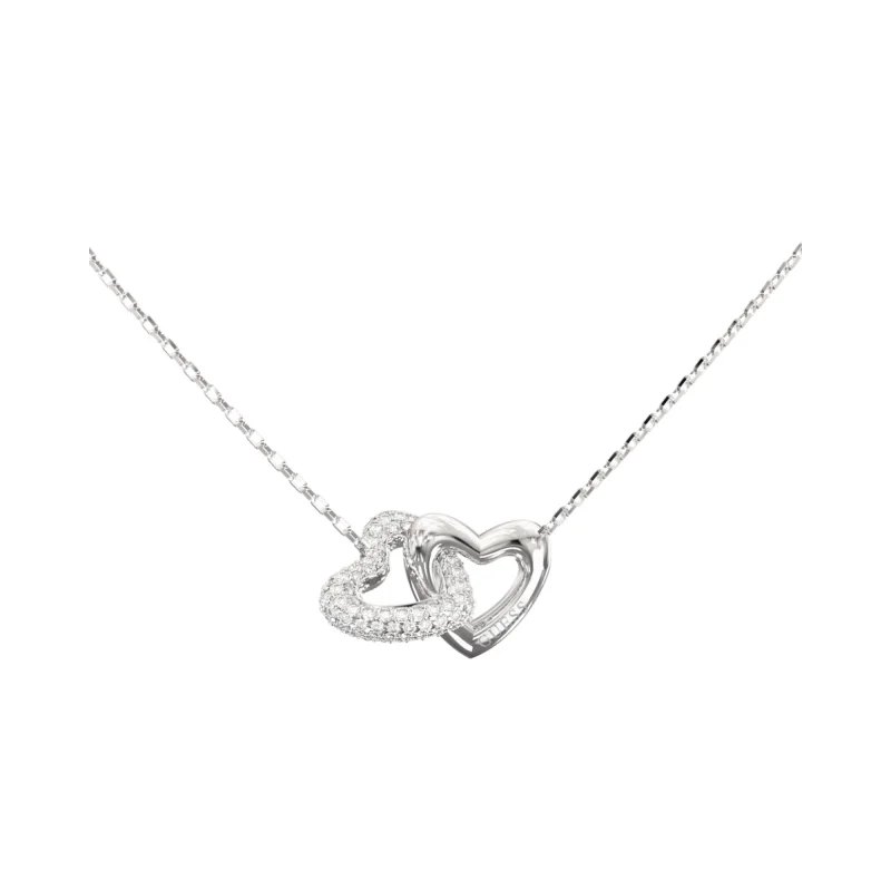 GUESS Beloved Double Heart Crystal Necklace Silver – JUBN06013JWRHT/U