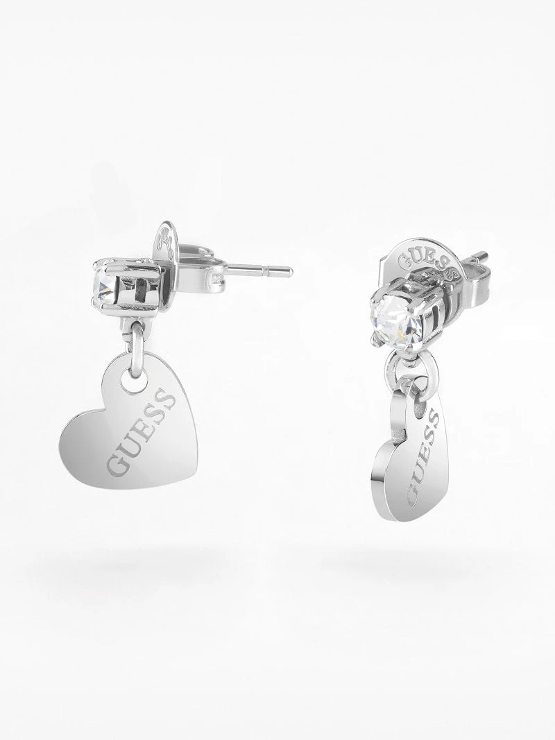 Guess Crystal & 10mm Heart Charm Silver Plated Earrings - JUBE01083 JWRHT/U