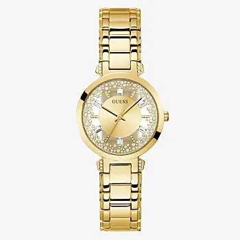 Guess Crystal Clear Gold Tone Case Gold Tone Stainless Steel Ladies Watch - GW0470L2