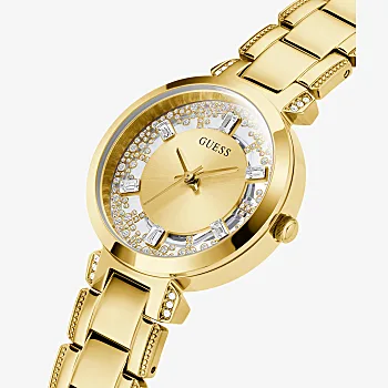 Guess Crystal Clear Gold Tone Case Gold Tone Stainless Steel Ladies Watch - GW0470L2