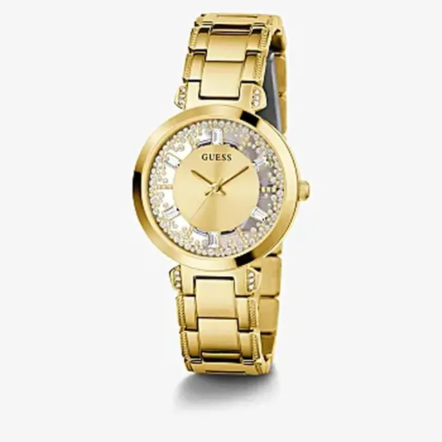 Guess Crystal Clear Gold Tone Case Gold Tone Stainless Steel Ladies Watch - GW0470L2