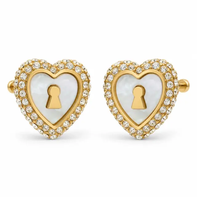 GUESS Crystal Heart Logo Stud Earrings Gold Tone – JUBE06062JWYGRHT/U